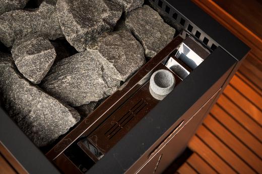 Kirami FinVision® -sauna Nordic misty, Harvia Virta Combi 10,8 kW - à vapeur convenant parfaitement pour la diffusion de fragrances dans le sauna.