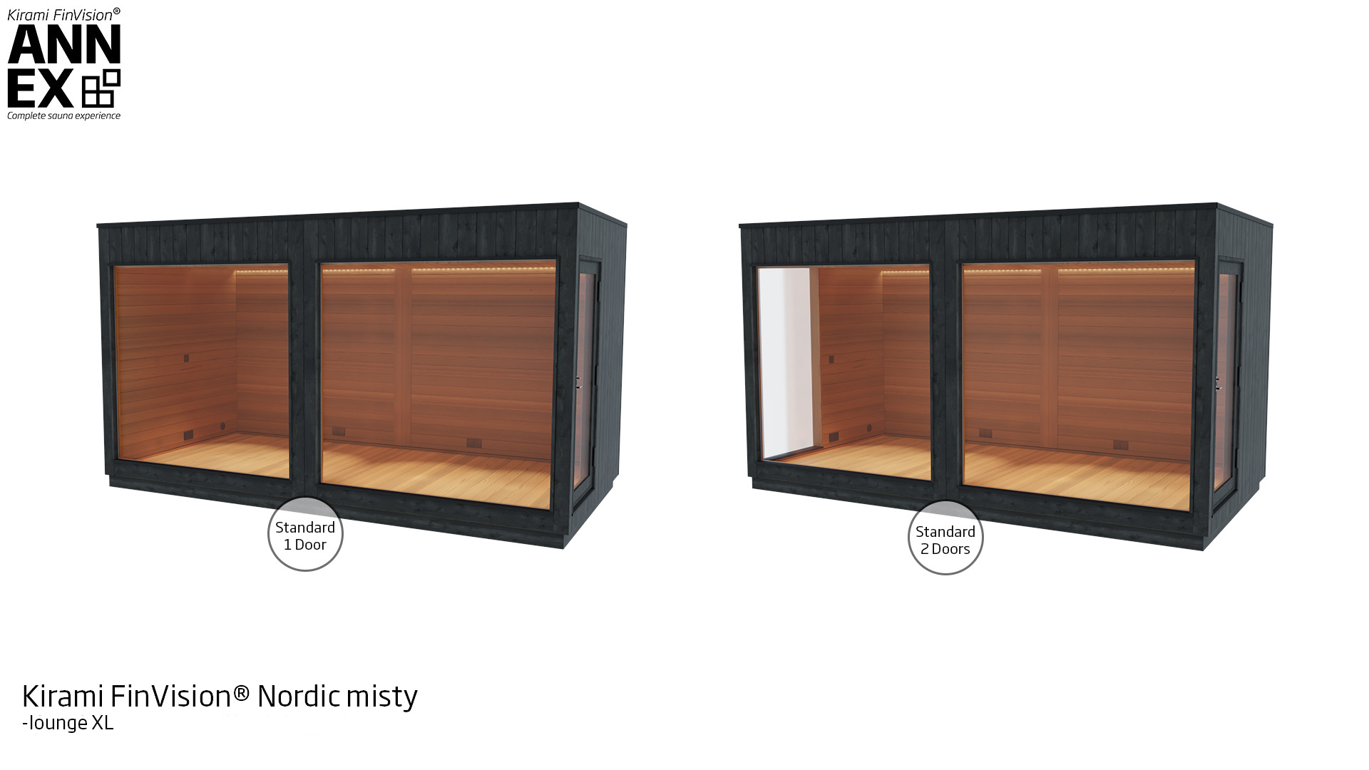 Kirami FinVision® -lounge XL Nordic misty with standard 1 door, standard 2 door | Kirami FinVision® Annex