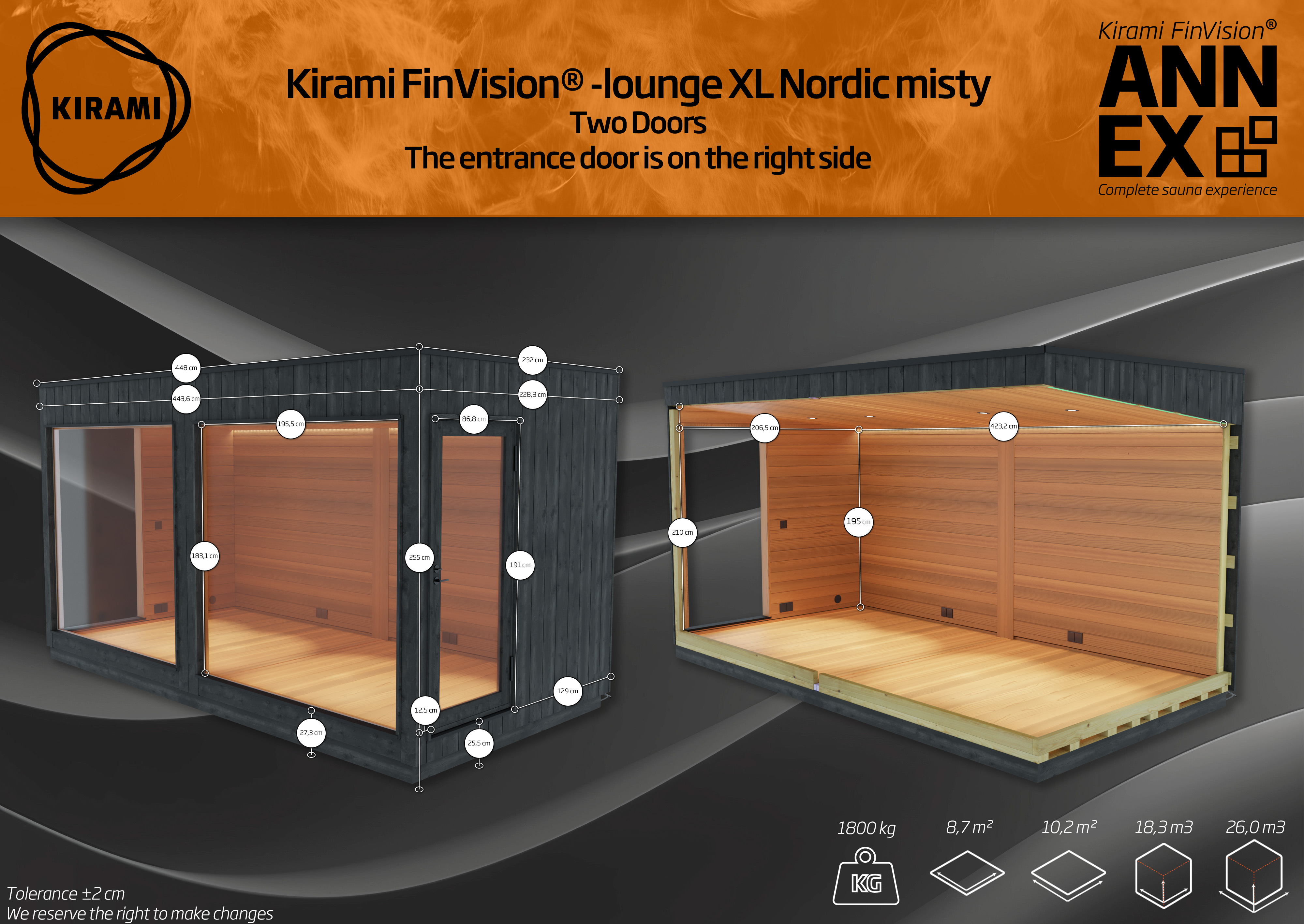 Kirami FinVision® -lounge XL Nordic misty, (Standard) 2 ovea