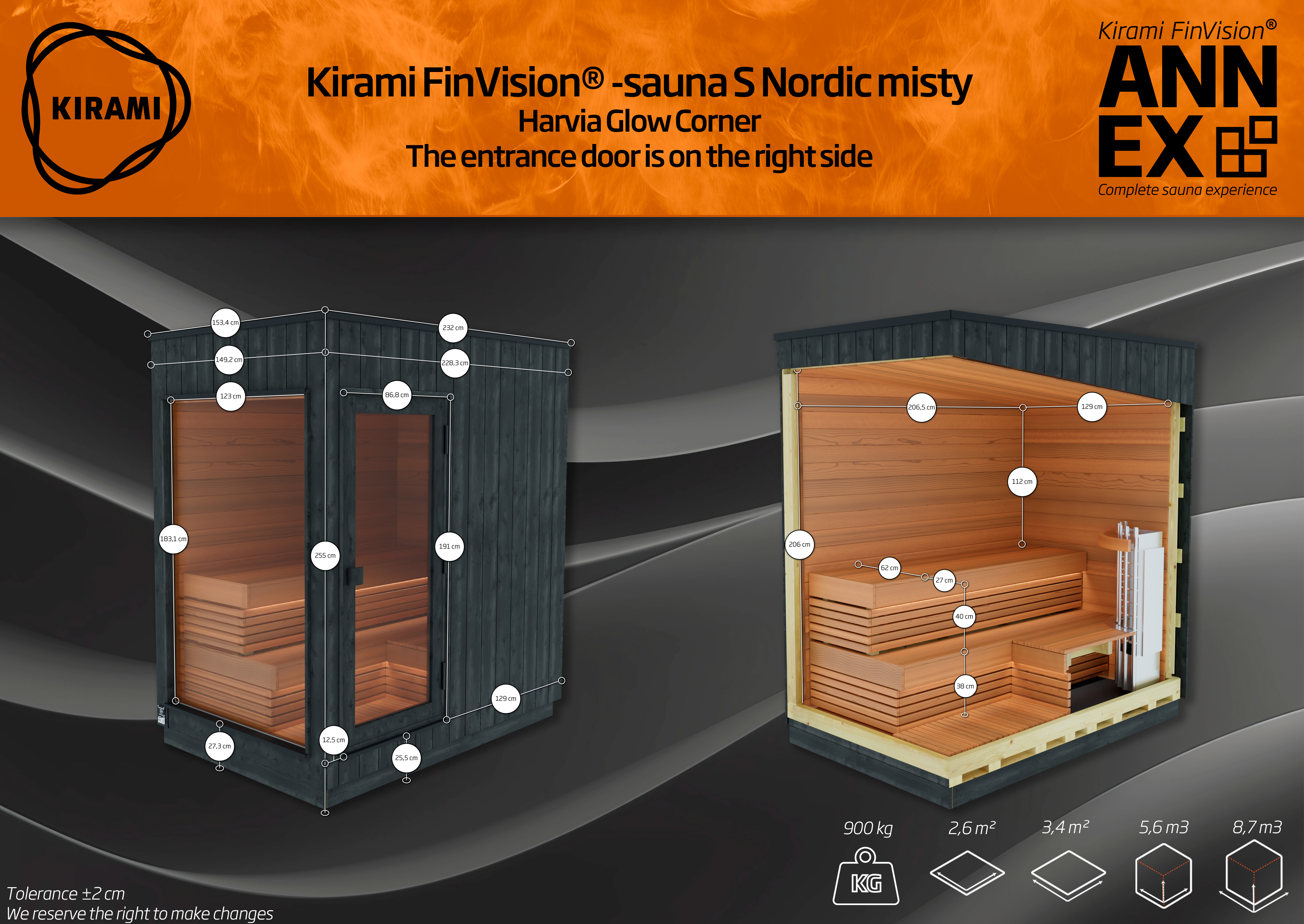 Kirami FinVision -sauna S Nordic misty (Right)