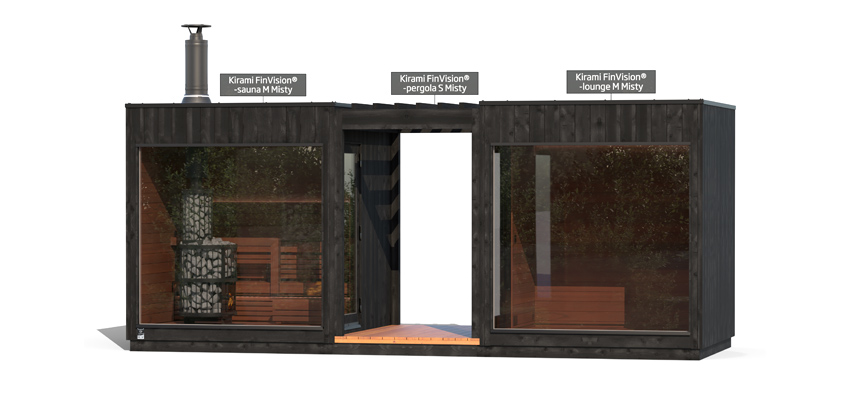 Kirami FinVision® -sauna M Misty, -pergola S Misty, -lounge M Misty