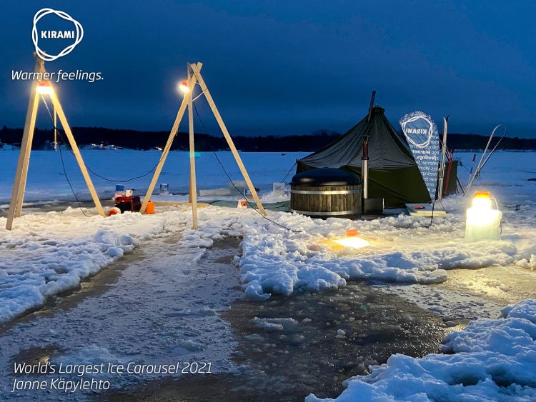 Janne Käpylehto | Das riesige Eiskarussell, dessen Durchmesser 310,78 Meter war, schaffte sogar drei komplette Umdrehungen auf dem Kratersee von Lappajärvi | Kirami
