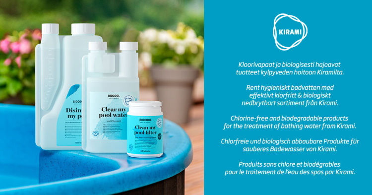 Biocool | Kloorivapaat ja biologisesti hajoavat tuotteet kylpyveden hoitoon Kiramilta | Kirami paljuhygienia