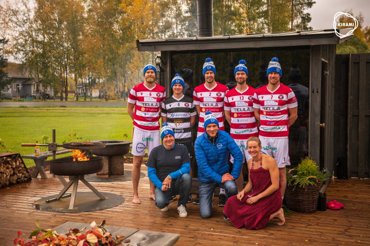 Kuvassa: VaLePa - Erik Sundberg, Aleksi Mutka, Mikko Oivanen, Olli Kunnari, Mikko Esko, Nira - Kimmo Heikkilä, Kirami - Kalle Pakkala ja maastohiihtäjä Katri Lylynperä.