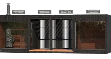 Kirami FinVision® -sauna M Misty, pergola S Misty,-pergola S Misty ,-lounge M Misty