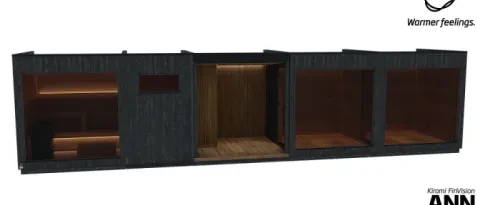 Kirami FinVision® -sauna Nordic misty, changing room, terrace M, lounge, lounge