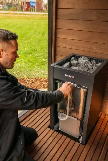 Kirami FinVision® -sauna M Misty, Harvia Virta Combi 10.8 kW - pihasauna